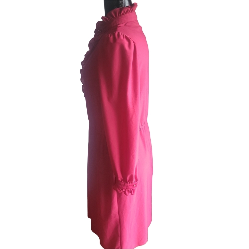 Vintage Ruffled Puffed Long Sleeve Dress In Red Size M - Picture 6 of 7